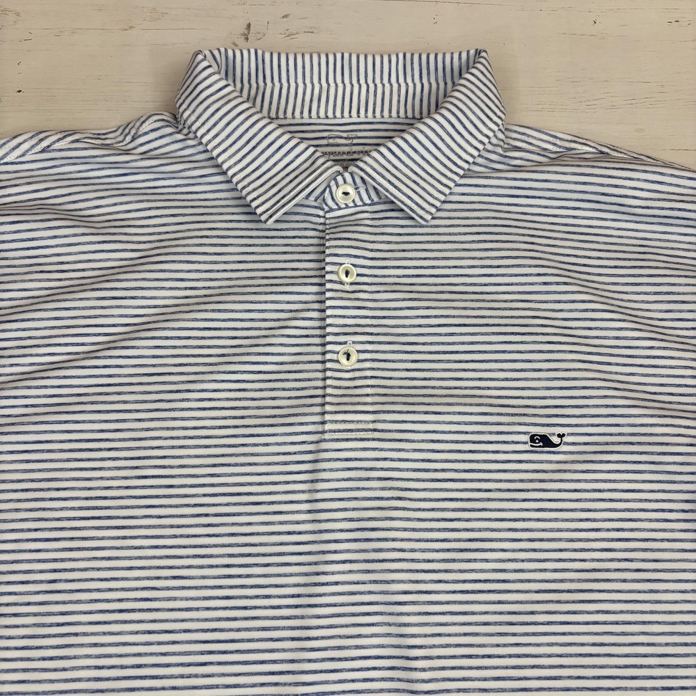 Vineyard Vines Performance Polo Shirt Mens XL Blue Striped Golf Short Sleeve